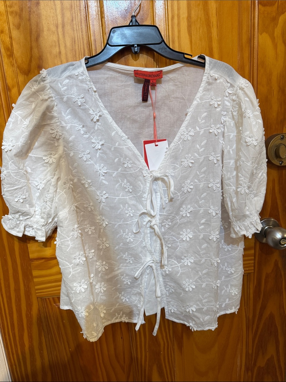 Women’s White Embroidered Tie-Front Blouse by BAREFOOT DREAMS